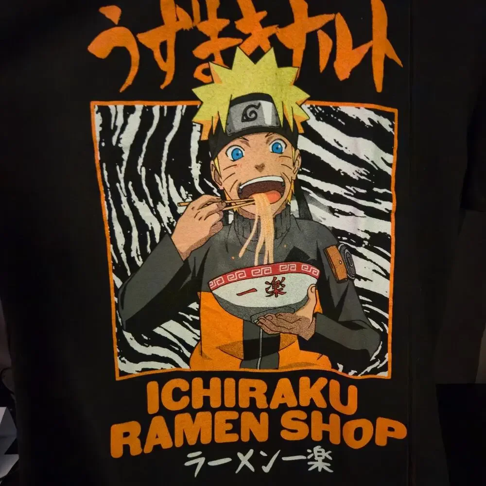 Naruto Shippuden Ichiraku Ramen Shop Vintage Anime Graphic T-Shirt Black Size L